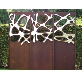 Stahl-Gartenmauer - "Triptychon Edelstahl" - Außenverzierung - 225×195 cm