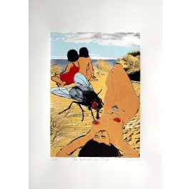 Screenprint 21st century "Three bathers with a fly" Limited Edition Beach Scene