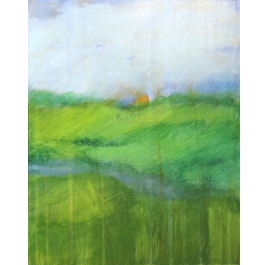 Landscape Abstract Painting - "Landscape interwoven with blue and green"