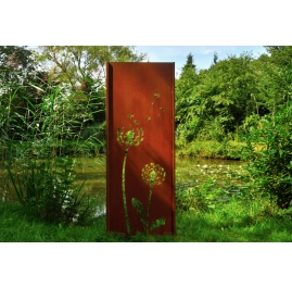 Steel Garden Wall - "Dandelion II" - Modern Outdoor Ornament - 75 x 195 cm