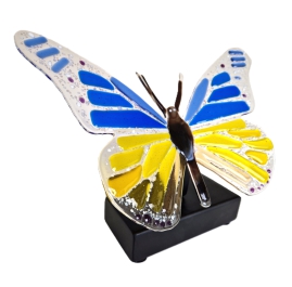 Glass Sculpture - Butterfly, Blue and Yellow