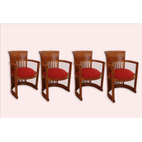 Frank Lloyd Wright "Barrel" Chairs for Cassina, 1986 Set of 4 Red