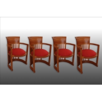 Frank Lloyd Wright "Barrel" Chairs for Cassina, 1986 Set of 4 Red