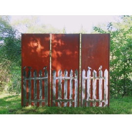 Stahl Gartenwand - "Triptycon Edelstahlzaun" - Moderne Außenverzierung - 225 × 195 cm