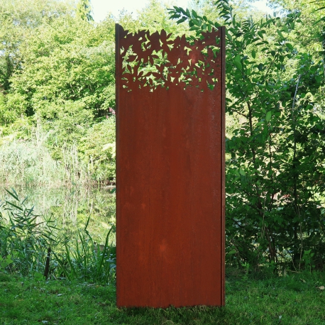 Steel Garden Wall - "Leaves" - Modern Outdoor Ornament - 75 x 195 cm