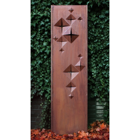 Steel Garden Wall - "Diamonds" - Modern Outdoor Ornament - 54 x 195 cm