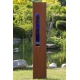 Steel Garden Wall - "with blue Rectangle glas" - Modern Outdoor Ornament - 35 x 195 cm