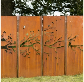 Steel Garden Wall - "4 Seasons" - Modern Outdoor Ornament - 300 x 195 cm