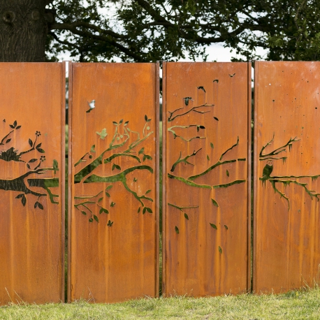 Steel Garden Wall - "4 Seasons" - Modern Outdoor Ornament - 300 x 195 cm