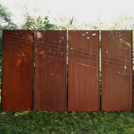 Steel Garden Wall - "High Voltage" - Modern Outdoor Ornament - 300 x 195 cm