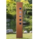 Steel Garden Wall - "with blue Square" - Modern Outdoor Ornament - 35 x 195 cm