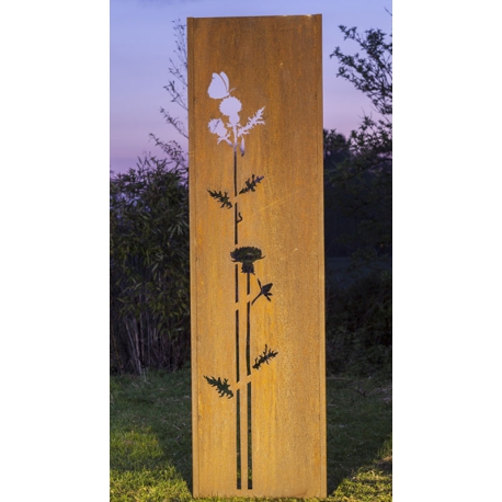 Steel Garden Wall - "Safflower" - Modern Outdoor Ornament - 54×195 cm