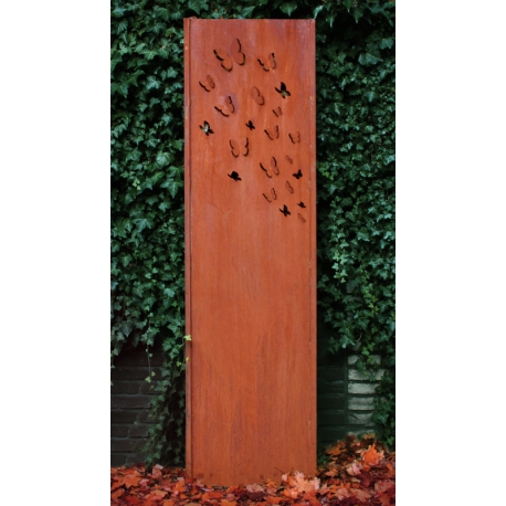 Steel Garden Wall - "Butterflys" - Modern Outdoor Ornament - 54 x 195 cm