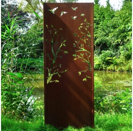 Steel Garden Wall - "Tree 3" - Modern Outdoor Ornament - 75 x 195 cm