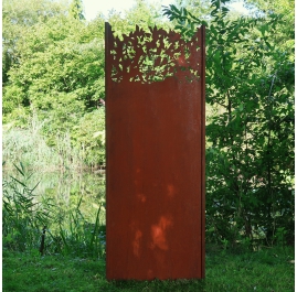 Steel Garden Wall - "Leaves 2" - Modern Outdoor Ornament - 54 x 195 cm