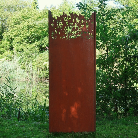 Steel Garden Wall - "Leaves 2" - Modern Outdoor Ornament - 54 x 195 cm