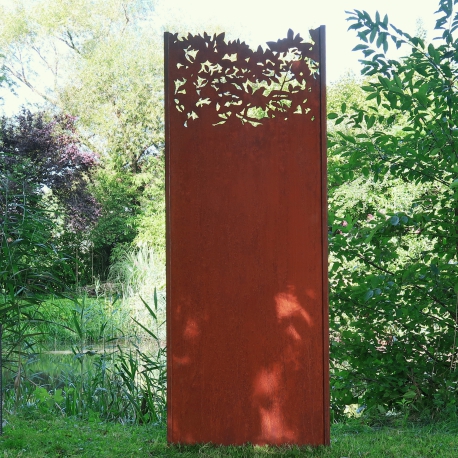 Steel Garden Wall - "Leaves 3" - Modern Outdoor Ornament - 75 x 195 cm