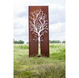 Steel Garden Wall - "Tree 4" - Modern Outdoor Ornament - 75 x 195 cm