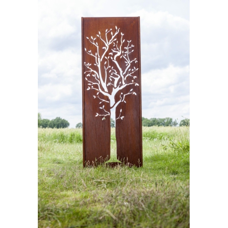 Steel Garden Wall - "Tree 4" - Modern Outdoor Ornament - 75 x 195 cm