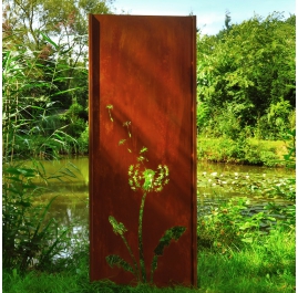 Steel Garden Wall - "Pusteblume 1" - Modern Outdoor Ornament - 75 x 195 cm