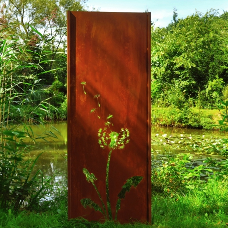 Steel Garden Wall - "Pusteblume 1" - Modern Outdoor Ornament - 75 x 195 cm