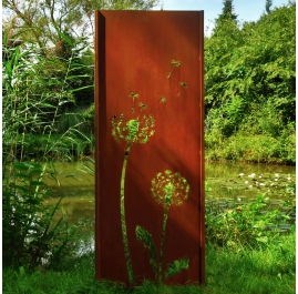 Steel Garden Wall - "Dandeleon 2" - Modern Outdoor Ornament - 75 x 195 cm