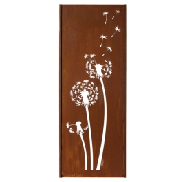 Steel Garden Wall - "Dandeleon 3" - Modern Outdoor Ornament - 75 x 195 cm