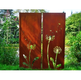 Steel Garden Wall - "Diptychon Dandeleon" - Modern Outdoor Ornament - 150 x 195 cm