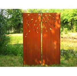 Steel Garden Wall - "Diptychon Foliage" - Modern Outdoor Ornament - 150 x 195 cm