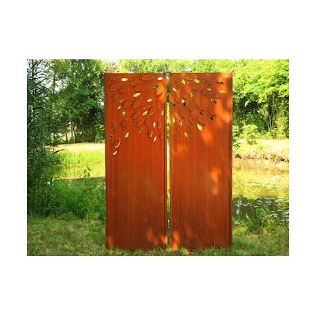 Steel Garden Wall - "Diptychon Foliage" - Modern Outdoor Ornament - 150 x 195 cm