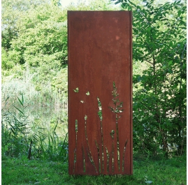 Steel Garden Wall - "Maedow 3" - Modern Outdoor Ornament - 75 x 195 cm