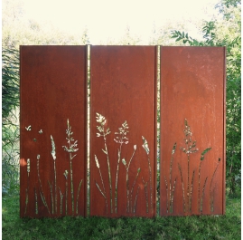 Steel Garden Wall - "Tripychon Maedow" - Modern Outdoor Ornament - 225 x 195 cm