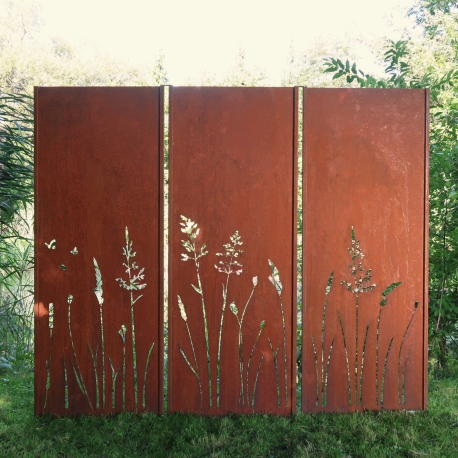 Steel Garden Wall - "Tripychon Maedow" - Modern Outdoor Ornament - 225 x 195 cm