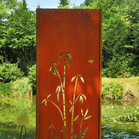 Steel Garden Wall - "Bamboo 1" - Modern Outdoor Ornament - 75 x 195 cm