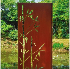 Steel Garden Wall - "Bamboo 2" - Modern Outdoor Ornament - 75 x 195 cm