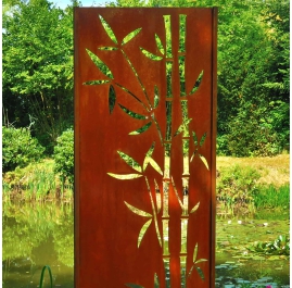 Steel Garden Wall - "Bamboo 3" - Modern Outdoor Ornament - 75 x 195 cm