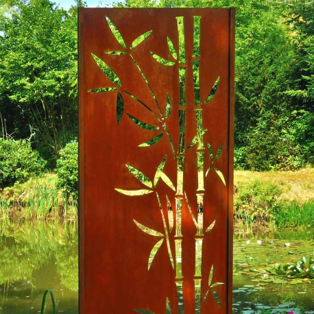 Steel Garden Wall - "Bamboo 3" - Modern Outdoor Ornament - 75 x 195 cm