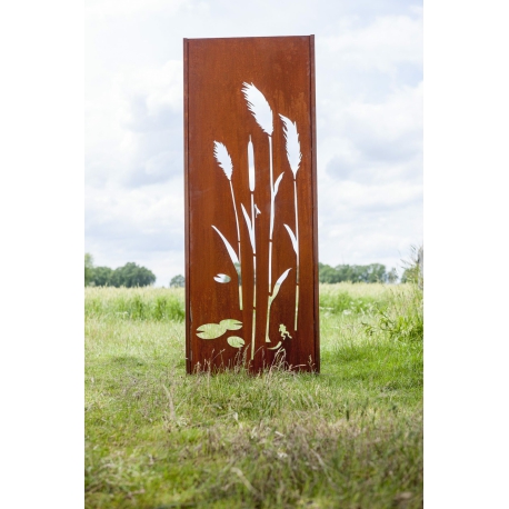 Steel Garden Wall - "Pond 1" - Modern Outdoor Ornament - 75 x 195 cm