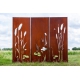 Stahl Gartenwand - "Triptychon Wiese" - Modernes Outdoor-Ornament - 225 x 195 cm