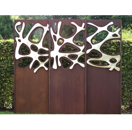 Steel Garden Wall - "Tripychon Stainless Steel" - Modern Outdoor Ornament - 225 x 195 cm