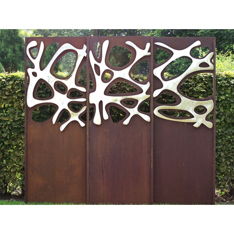 Steel Garden Wall - "Tripychon Stainless Steel" - Modern Outdoor Ornament - 225 x 195 cm