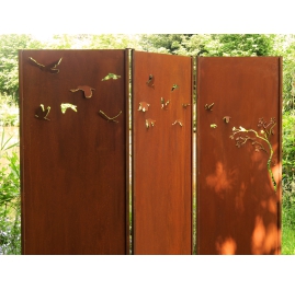 Steel Garden Wall - "Tripychon Swarm" - Modern Outdoor Ornament - 225 x 195 cm