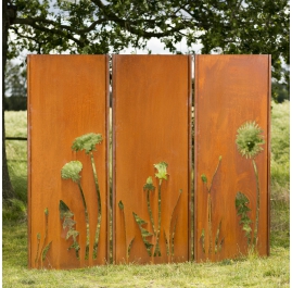 Steel Garden Wall - "Tripychon Flowers" - Modern Outdoor Ornament - 225 x 195 cm