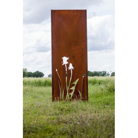 Steel Garden Wall - "Flower 1" - Modern Outdoor Ornament - 75 x 195 cm