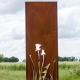 Steel Garden Wall - "Flower 1" - Modern Outdoor Ornament - 75 x 195 cm