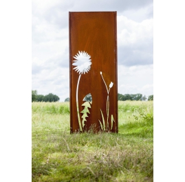 Steel Garden Wall - "Flower 2" - Modern Outdoor Ornament - 75 x 195 cm