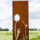 Steel Garden Wall - "Flower 2" - Modern Outdoor Ornament - 75 x 195 cm