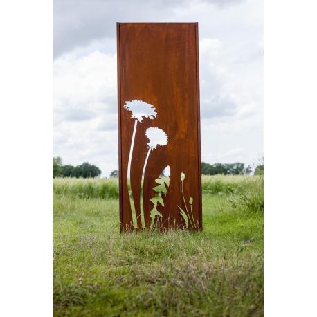 Steel Garden Wall - "Flower 3" - Modern Outdoor Ornament - 75 x 195 cm