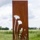 Steel Garden Wall - "Flower 3" - Modern Outdoor Ornament - 75 x 195 cm