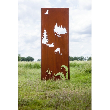 Steel Garden Wall - "Forest 2" - Modern Outdoor Ornament - 75 x 195 cm